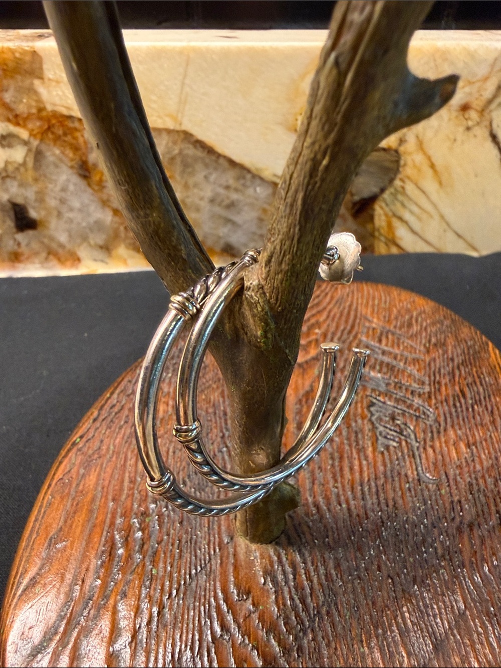 David Yurman Authentic Silver Rope-Detail Hoop Earrings with Gold Accents